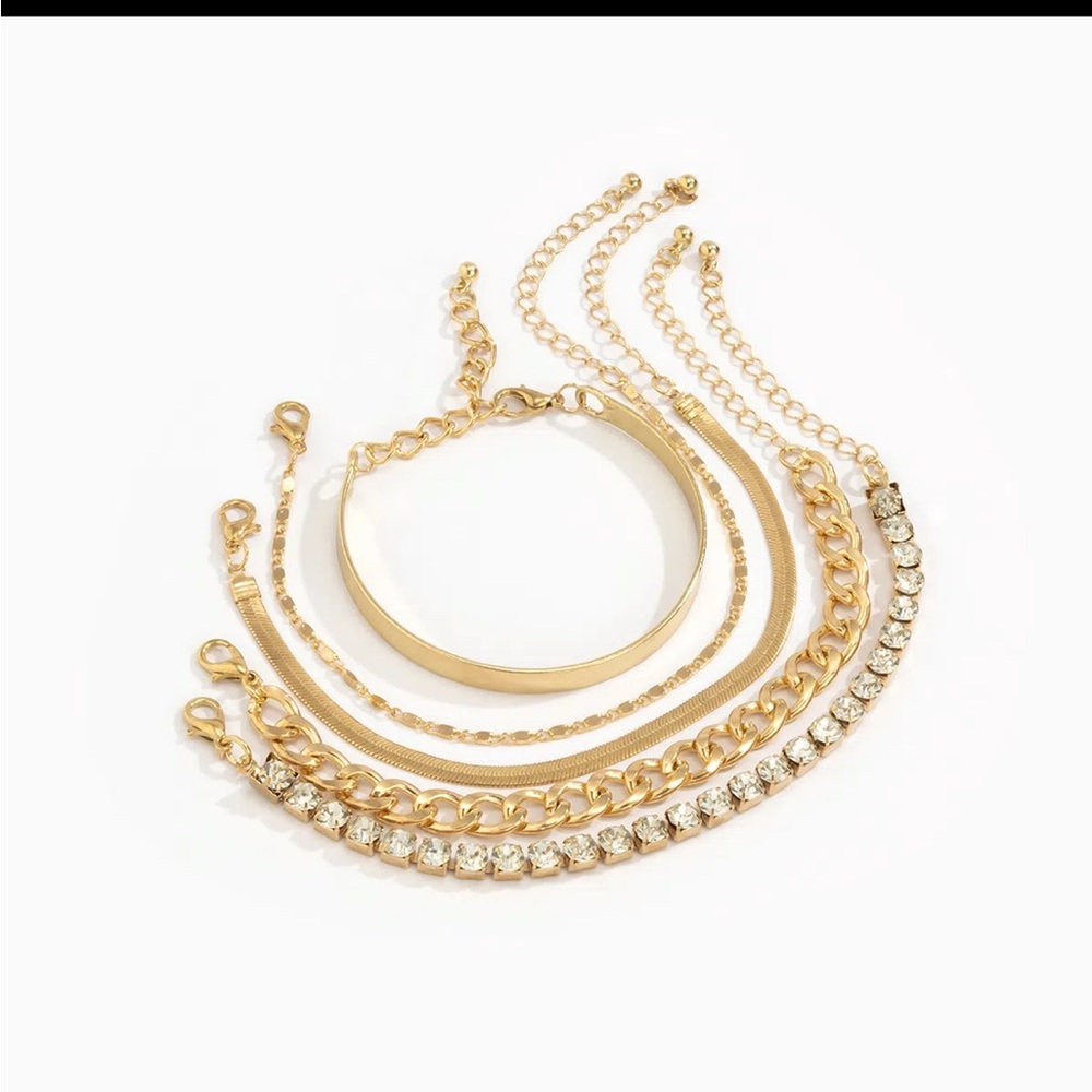 5 NEW CHAIN / CRYSTAL BRACELET SET - Picture 3 of 16